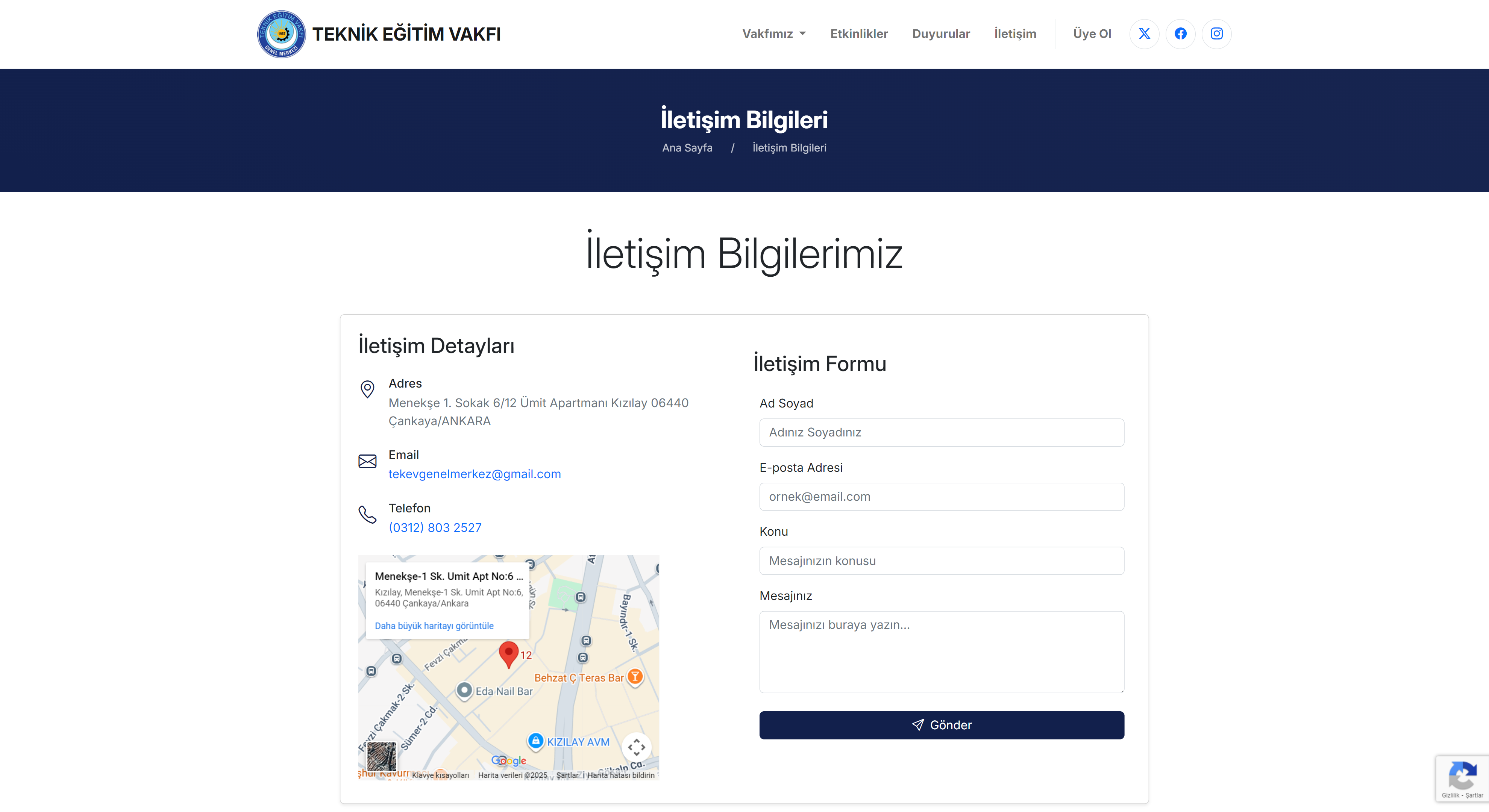 Teknik Eğitim Vakfı (TEKEV) Web Sitesi ekran görüntüsü 2